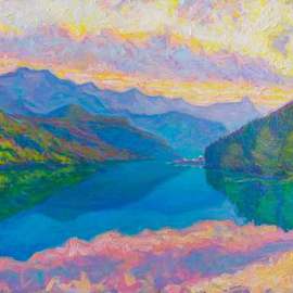 Vlad Paduraru: 'Landscape Barcis S1  10', 2017 Oil Painting, Landscape. Artist Description: landscape, lake, barcis , italy, colors, light...