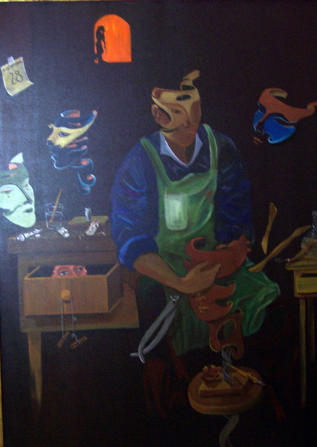Jorge De La Fuente  'The Mask Maker', created in 1990, Original Painting Oil.
