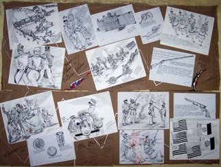 Jorge De La Fuente: 'War between United States and Mexico', 2011 Pen Drawing, Figurative.  A group of original Ink drawings, fixed as a Collage on Card Bord. This War was in 1846 to 1848. Mexico lost half of his territory and the US doubled his.             ...