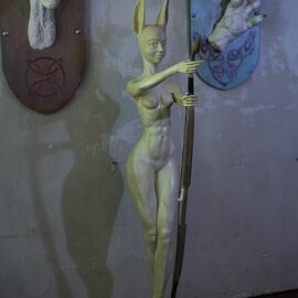 Alex Bogdyl: 'bunny', 2023 Mixed Media Sculpture, Mythology. Artist Description: sculpture of the goddess EostreEos , her holiday was the spring equinox, the animal was a bunny.  the goddess patronized the fertility of the forest, wild animals...