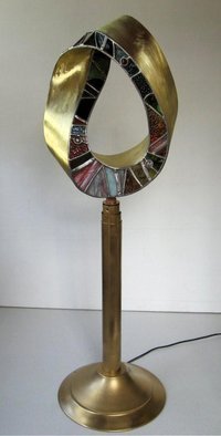 Plamen Yordanov: 'Double Mobius Strip', 2013 Bronze Sculpture, Abstract.  Materials: bronze and leaded stained glass. Option to install light inside and/ or el. motor to rotate the sculpture...