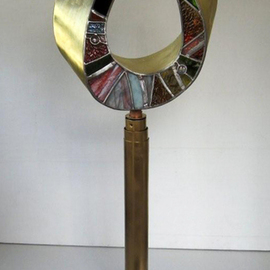 Plamen Yordanov: 'Double Mobius Strip', 2013 Bronze Sculpture, Abstract. Artist Description:  Materials: bronze and leaded stained glass. Option to install light inside and/ or el. motor to rotate the sculpture...