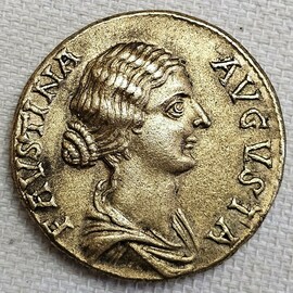Plamen Petrov: 'bronze coin faustina ii', 2024 Color Photograph, History. Artist Description: Bronze coin - Roman Empire, sestertius, 147- 176 AD, reproduction - Faustina II wife of Marcus Aurelius, Rome, 161- 175 AD. ...