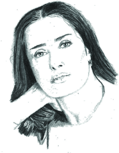 Portrait of Salma Hayek in pencil