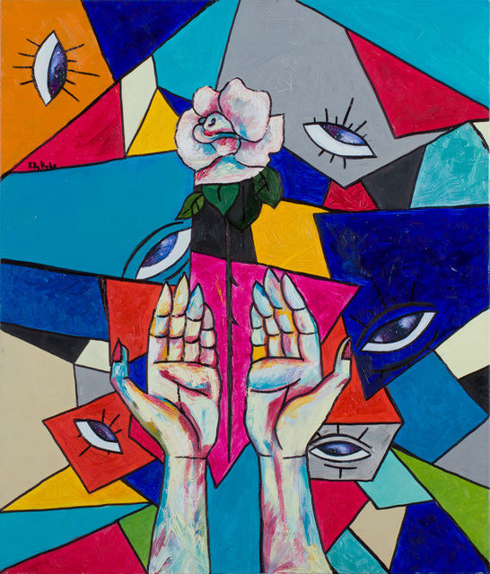 Polina Kolesnik  'Hands Flowers Eyes', created in 2017, Original Painting Acrylic.