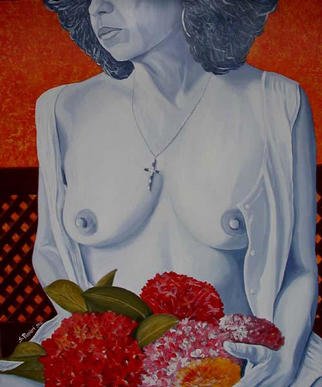 Stefano Possieri: 'mazzo di fiori', 2002 Acrylic Painting, nudes. 