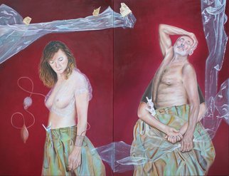 Paul Kenens: 'Bjork controls and embrace', 2020 Oil Painting, People. 2 paintings.  Model and painter.  info for one painting.  Price is for one painting. ...