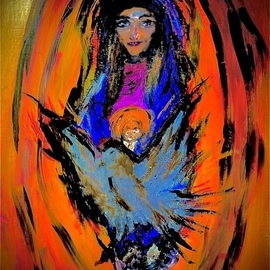 Mary Schwartz: 'God bearer', 2021 Acrylic Painting, Religious. Artist Description: Portrays the mystical love of heaven in the fiat of Mother Mary. ...
