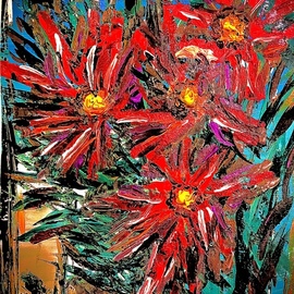 Mary Schwartz: 'pointsettas', 2021 Acrylic Painting, Abstract Landscape. Artist Description: Pointsettas by a garden wall...