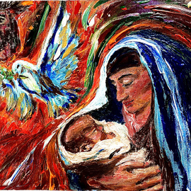 Mary Schwartz: 'trinity of love', 2021 Acrylic Painting, Biblical. Artist Description: God the Father, God the Son, God the Holy Spirit, Trinity entering into humanity to give birth to hope, through the cross of Jesus Christ. ...