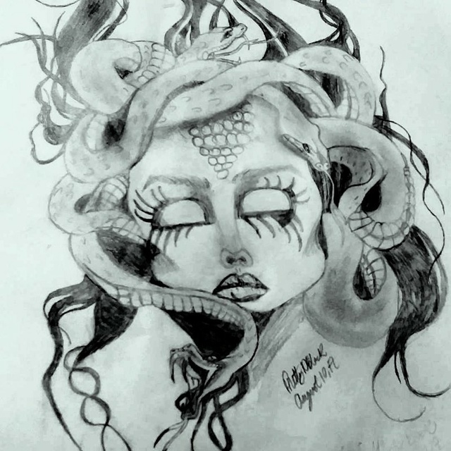 Artist Amaia Mills. 'Medusa' Artwork Image, Created in 2017, Original Drawing Pencil. #art #artist