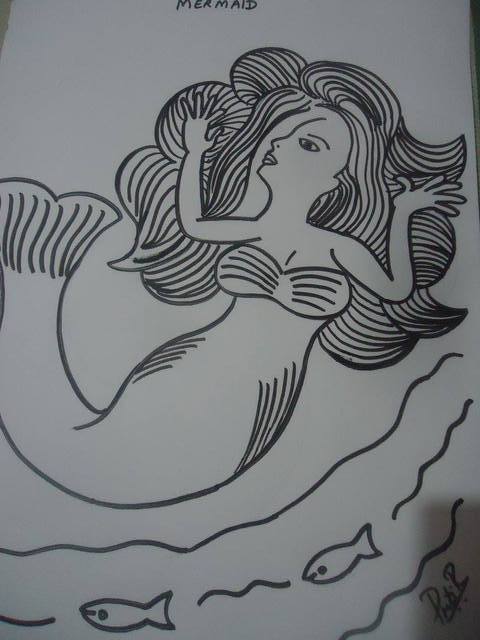 Artist Priti Ravindran. 'Mermaid' Artwork Image, Created in 2015, Original Drawing Other. #art #artist