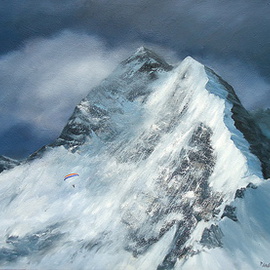Priyadarshi Gautam: 'THE PARAGLIDER ', 2013 Oil Painting, Landscape. Artist Description:     nature, mountains, trees , para- glider, clouds , landscapes    ...