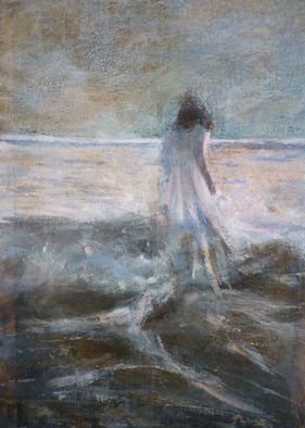 Pinheiro De Santamaria: 'Mysterious Woman', 2010 Oil Painting, Seascape.  Metaphysics Series. Humans and Sea Water  ...