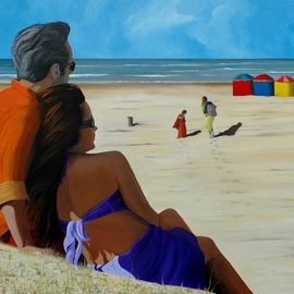 Peter Seminck: 'On the Beach', 2013 Oil Painting, People. 