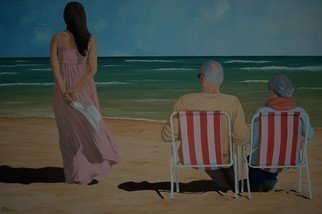 Peter Seminck: 'on the beach with mom and dad', 2020 Oil Painting, People. Until these scenes are possible again after the Covid- 19 has been beaten...