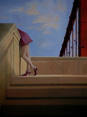 Peter Seminck: 'stairway to heaven', 2016 Oil Painting, People. womanstaiarwaybridgeheavenrealism...