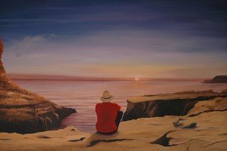 Peter Seminck: 'sunset', 2019 Oil Painting, People. sunsetseaoceanrocksmanrealism...