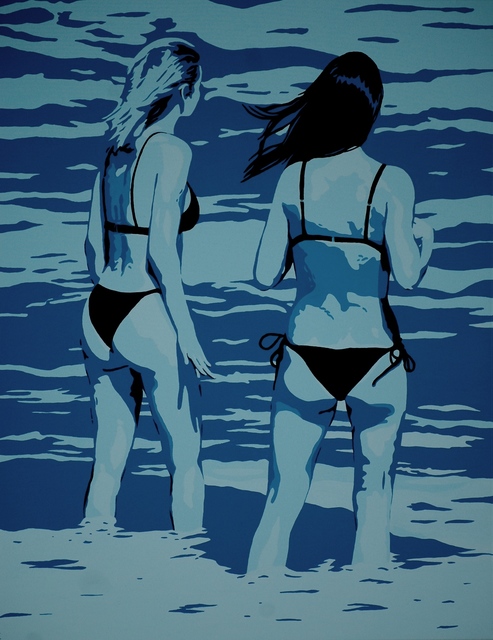 Artist Peter Seminck. 'Two Women In The Surf' Artwork Image, Created in 2020, Original Painting Acrylic. #art #artist
