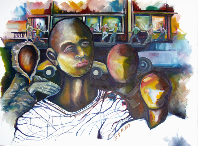 Artist Patrick Sean Kelley. 'Black Boy Fucks Up' Artwork Image, Created in 2007, Original Drawing Charcoal. #art #artist