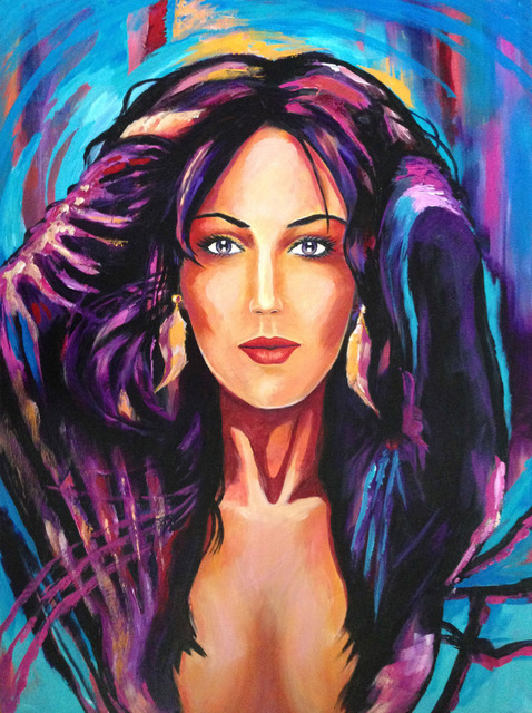 Artist David Smith. 'Purple Feather Woman' Artwork Image, Created in 2013, Original Painting Acrylic. #art #artist