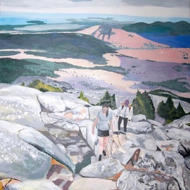 Rachel Stearns: 'climbing up mt monadnock', 2019 Acrylic Painting, Abstract Landscape. Artist Description: People climbing up Mount Monadnock...
