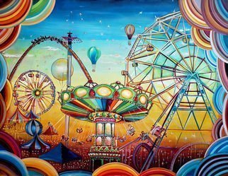 Radosveta Zhelyazkova: 'fairground', 2019 Oil Painting, Family.   Medium: Professional oil paint, UV protected varnish on canvas  Size: 100 x 130 x 3 cm  Style: Radism, Naive Art, Surrealism  100   handmade artwork  Date of creation: January 2019  Comes with a certificate of authenticity and an official stamp by the National Art Gallery - FREE  Comes with a certificate of...