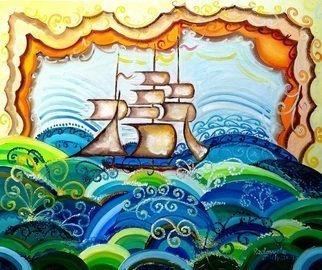 Radosveta Zhelyazkova: 'flying ship', 2018 Oil Painting, Surrealism. FREE SHIPPING WORLDWIDEREADY TO HANGONE- OF- A- KIND Details:  Name: Flying Ship  Artist: Radosveta Zhelyazkova  Medium: Professional oil paint, UV protected varnish on canvas  Size: 55 x 46 x 2 cm  Style: Naive Art, Radism  100   handmade original artwork  Date of creation: April 2018  Comes with a certificate ...