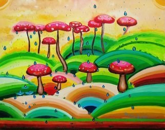 Radosveta Zhelyazkova: 'mushroom forest', 2018 Oil Painting, Surrealism. FREE SHIPPING WORLDWIDE READY - TO - HANG100  HANDMADE ARTWORKName: Mushroom forest  Artist: Radosveta Zhelyazkova  Medium: Professional oil paint, UV protected varnish on canvas  Size: 50 x 40 x 2 cm  Style: Naive Art, Radism  Date of creation: January 2018  Comes with a certificate of authenticity and an official stamp ...