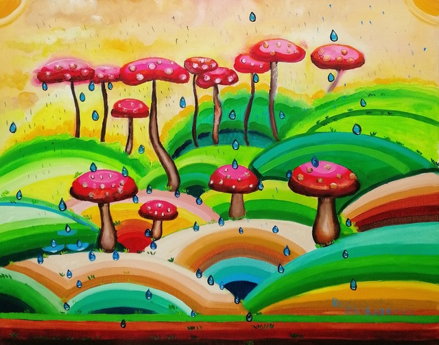 Artist Radosveta Zhelyazkova. 'Mushroom Forest' Artwork Image, Created in 2018, Original Painting Oil. #art #artist