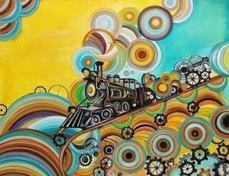 Radosveta Zhelyazkova: 'time train', 2019 Oil Painting, Surrealism. FREE SHIPPING WORLDWIDEREADY TO HANGONE- OF- A- KIND Details:Name:  Time Train   Artist: Radosveta Zhelyazkova  Medium: Professional oil paint, UV protected varnish on canvas  Size: 70 x 90 x 2 cm  Style: Naive Art, Radism, Futurism  100   handmade artwork  Date of creation: November 2018  Comes with a certificate ...