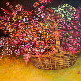 Rafail Aliyev: 'flowers in the basket', 2018 Oil Painting, Floral. Artist Description: Flowers in the basket...