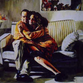 Raphael Perez  Israeli Painter : 'My brother and his wife', 1998 Oil Painting, Family. 