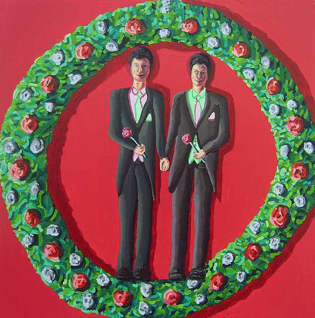 Artist Raphael Perez  Israeli Painter . 'Two Men Grooms Homosexual Gay Artist Queer Painter Male Marriage' Artwork Image, Created in 2016, Original Photography Color. #art #artist