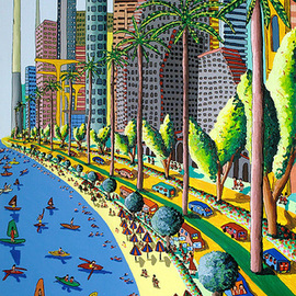 Raphael Perez: 'cityscape tel aviv painting raphael perez bio', 2015 Acrylic Painting, Landscape. Artist Description: A full interview with the Israeli painter Raphael Perez Hebrew name Rafi Peretz about the ideas behind the naive painting, resume, personal biography and curriculum vitaeQuestion Raphael Perez Tell us about your work process as a naive painterAnswer I choose the most iconic and famous buildings ...