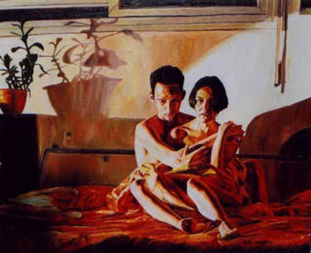 Artist Raphael Perez  Israeli Painter . 'Couple In Bed' Artwork Image, Created in 1998, Original Photography Color. #art #artist