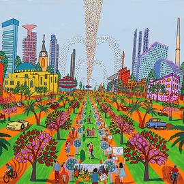 Raphael Perez: 'folk painter naife artists tel aviv streets', 2017 Acrylic Painting, Landscape. Artist Description: Tel Aviv is a city that never sleeps.  It is full of energy, culture, history, and diversity.  But there is another way to see the city, through the naive paintings of Raphael Perez.  He is an Israeli artist who paints Tel Aviv with bright colors, simple shapes, and ...