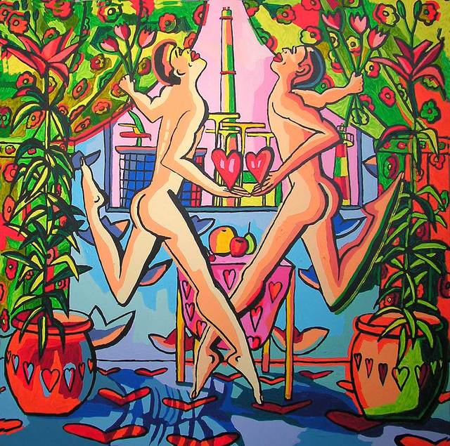 Artist Raphael Perez  Israeli Painter . 'Gay Couple Kissing And Dancing Queer Artwork Art' Artwork Image, Created in 2017, Original Photography Color. #art #artist