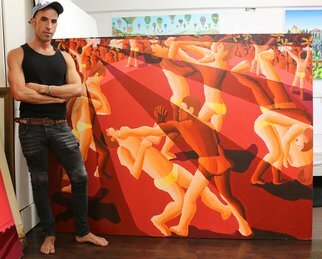 Raphael Perez  Israeli Painter : 'gay painter queer artist art', 2002 Acrylic Painting, Naive. naive gay paintings men wrestling artwork by the israeli painter raphael perez homosexual artists painters ...