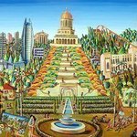 Haifa Bahai Garden Painting, Raphael Perez  Israeli Painter 