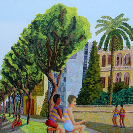 Raphael Perez: 'landscape urban painter of tel aviv city israel ', 2017 Acrylic Painting, Landscape. Artist Description: A full interview with the Israeli painter Raphael Perez Hebrew name Rafi Peretz about the ideas behind the naive painting, resume, personal biography and curriculum vitaeQuestion Raphael Perez Tell us about your work process as a naive painterAnswer I choose the most iconic and famous buildings ...