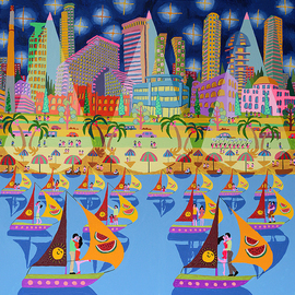 Raphael Perez: 'naive painter tel aviv beach raphael perez resume ', 2017 Acrylic Painting, Landscape. Artist Description: Naive Tel Aviv Paintings by Raphael Perez A Colorful and Charming View of the CityRaphael Perez is an Israeli artist who is known for his naive paintings of urban landscapes, especially Tel Aviv.  He paints the city with bright colors, simple shapes, and child- like perspective, showing its ...