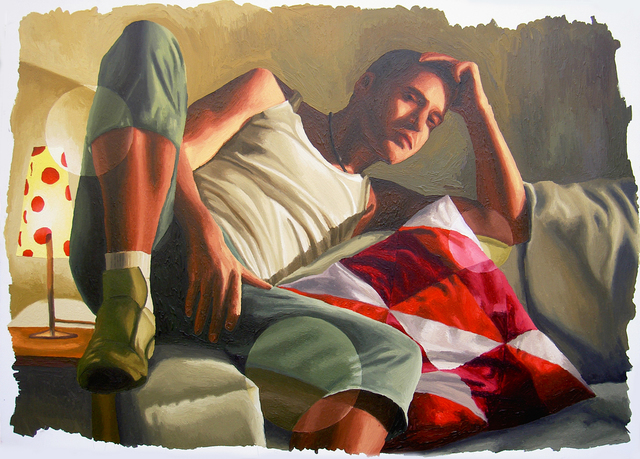 Artist Raphael Perez  Israeli Painter . 'Realistic Painting Of Young Man On Sofa Realism Art Painting By Raphael Perez Painter' Artwork Image, Created in 2016, Original Photography Color. #art #artist