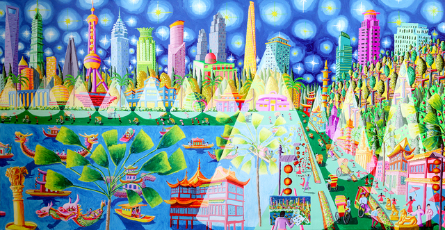 Raphael Perez  Israeli Painter   'Shanghai China Naive Painting', created in 2022, Original Photography Color.
