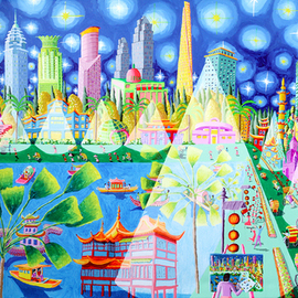 Raphael Perez: 'shanghai china painting raphael perez interview ', 2022 Acrylic Painting, Landscape. Artist Description: Raphael Perez is an Israeli painter who specializes in naive paintings.  He created a series of works for the Biennale at Jinji Lake Suzhou China.  Raphael painted four huge paintings of 2 and a half meters.  The most famous painting is aEURoeBonsai GardensaEUR where he depicted the famous ...