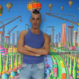 Raphael Perez: 'skyscrapers tall buildings of tel aviv landscape ', 2017 Acrylic Painting, Landscape. Artist Description: Tel Aviv is a city that never sleeps.  It is full of energy, culture, history, and diversity.  But there is another way to see the city, through the naive paintings of Raphael Perez.  He is an Israeli artist who paints Tel Aviv with bright colors, simple shapes, and ...