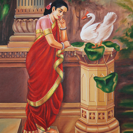 Ragunath Venkatraman Artwork Hamsa Damayanthi, 2012 Oil Painting, Communication