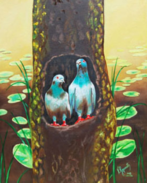 Artist Ragunath Venkatraman. 'LOVE BIRDS' Artwork Image, Created in 2010, Original Painting Oil. #art #artist
