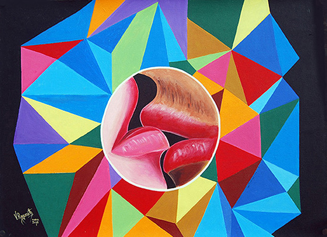 Ragunath Venkatraman  'Kissing On The Lips', created in 2016, Original Painting Oil.