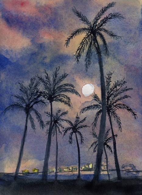 Artist Randy Sprout. 'Moonlight Over Key West' Artwork Image, Created in 2018, Original Drawing Pastel. #art #artist